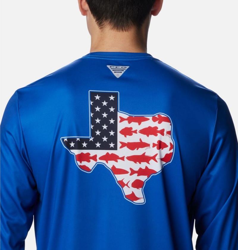 Blue Columbia PFG Terminal Tackle Statetriot Long Sleeve Men's T-Shirt | 74928YBZT