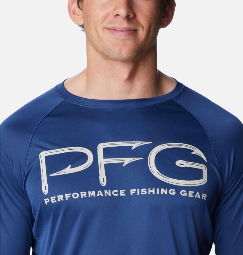 Blue Columbia PFG Terminal Tackle Vent Long Sleeve Men's T-Shirt | 47321LRZU