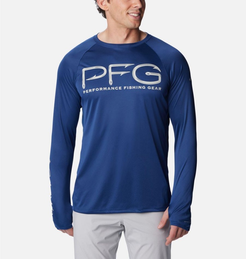 Blue Columbia PFG Terminal Tackle Vent Long Sleeve Men\'s T-Shirt | 47321LRZU