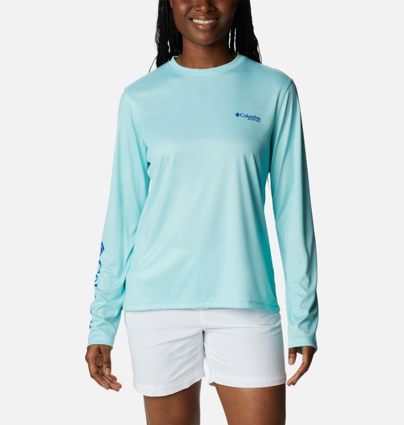 Blue Columbia PFG Tidal Fish Star Long Sleeve Women's T-Shirt | 36294NBPG