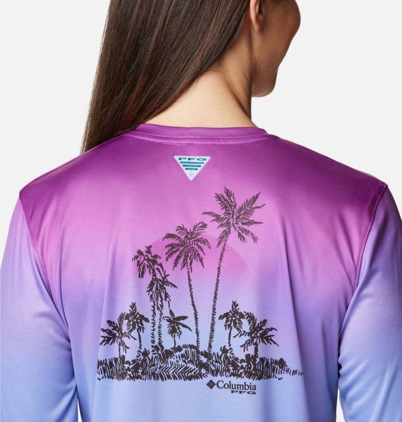 Blue Columbia PFG Tidal Isle Rise Fade Long Sleeve Women's T-Shirt | 75843IYBV