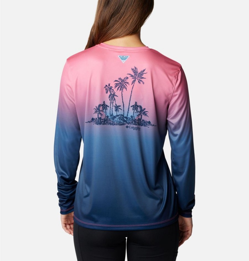 Blue Columbia PFG Tidal Isle Rise Fade Long Sleeve Women's T-Shirt | 29387JIVL