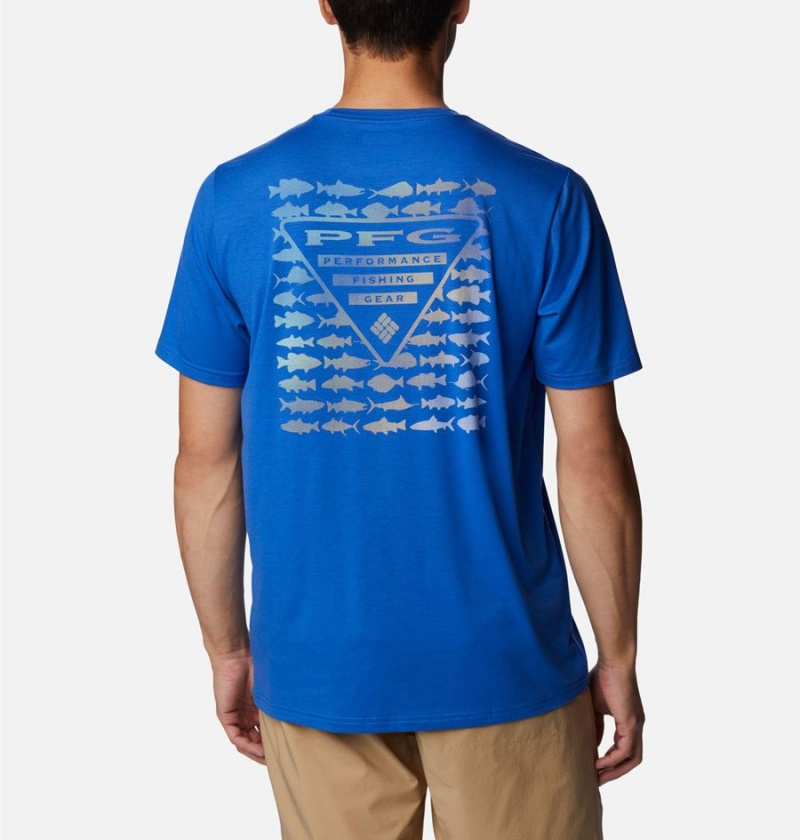 Blue Columbia PFG Triangle Fill Tech Men's T-Shirt | 63520BZCV