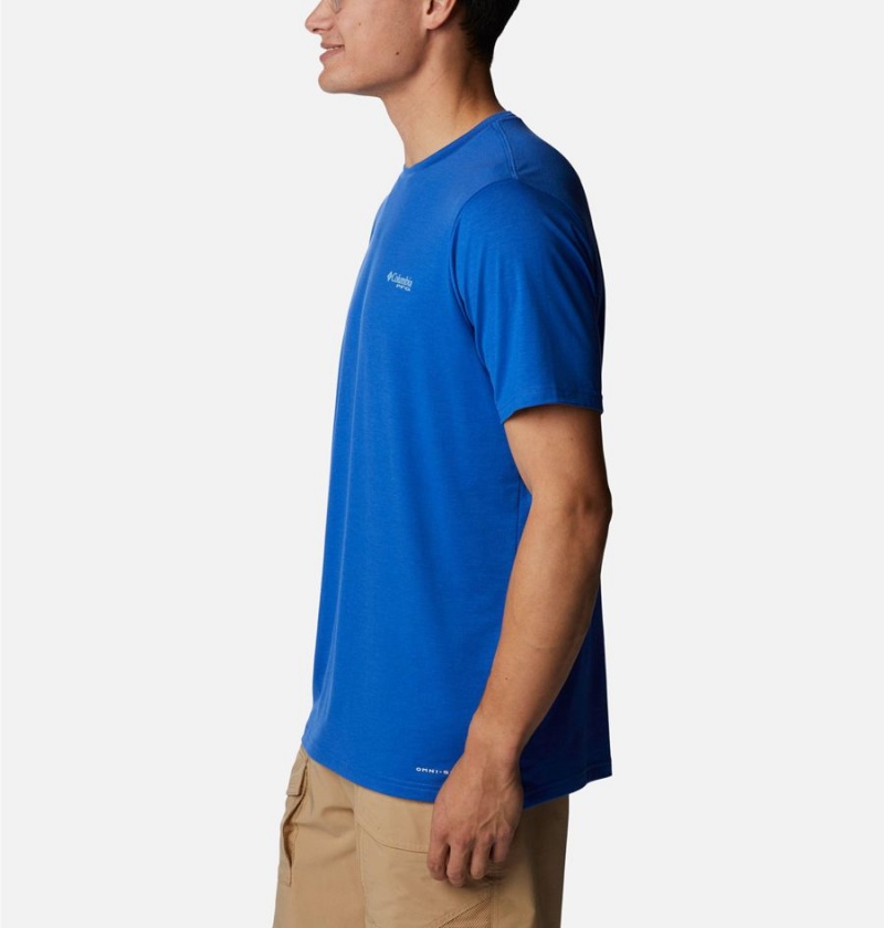 Blue Columbia PFG Triangle Fill Tech Men's T-Shirt | 63520BZCV