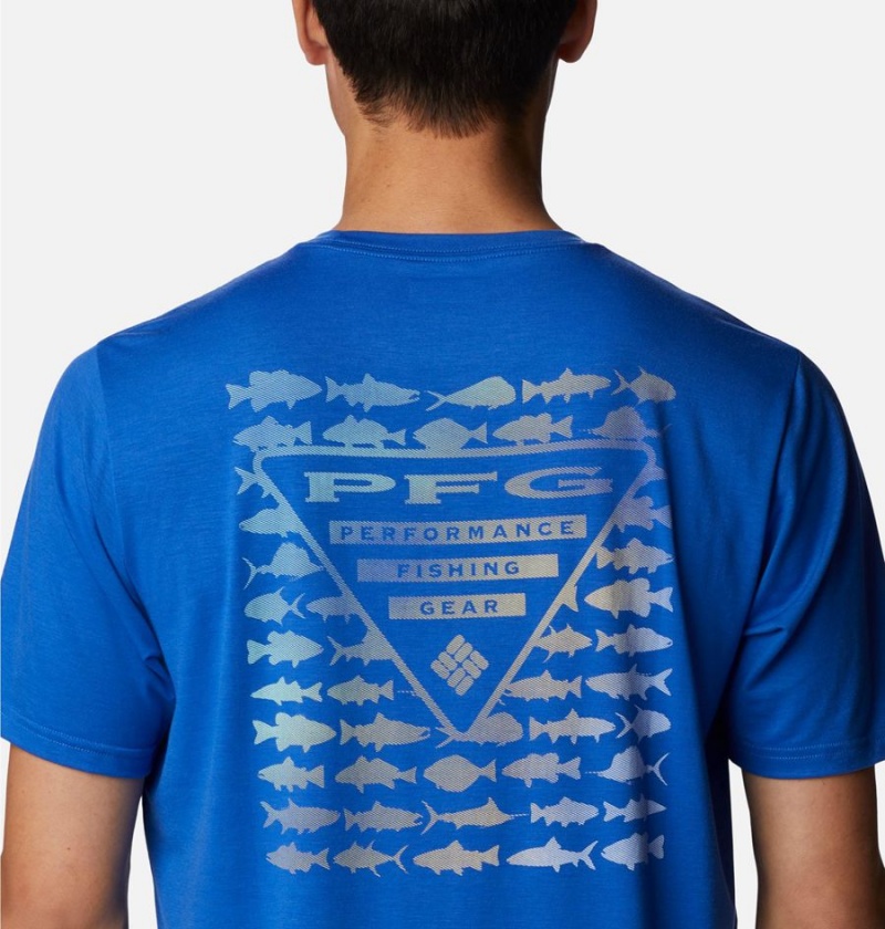 Blue Columbia PFG Triangle Fill Tech Men's T-Shirt | 63520BZCV