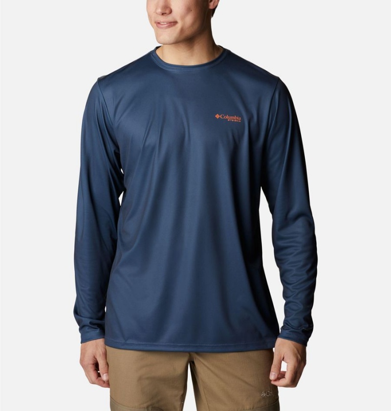 Blue Columbia PHG Terminal Shot Game Flag Long Sleeve Men's T-Shirt | 96201GPHW