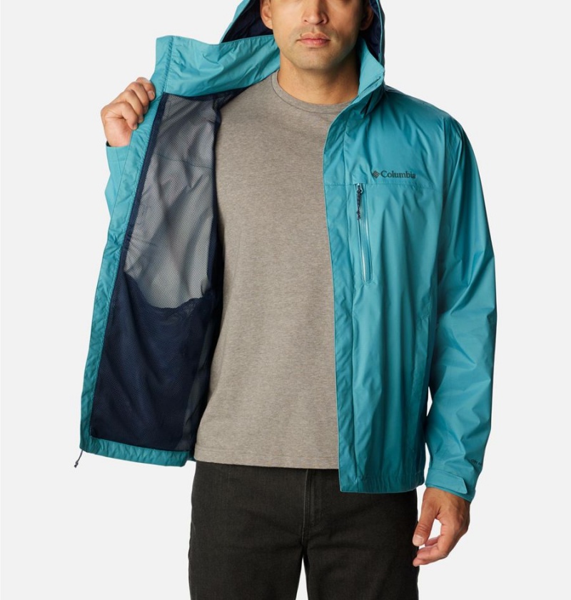 Blue Columbia Pouration Men's Rain Jacket | 94057AOEM