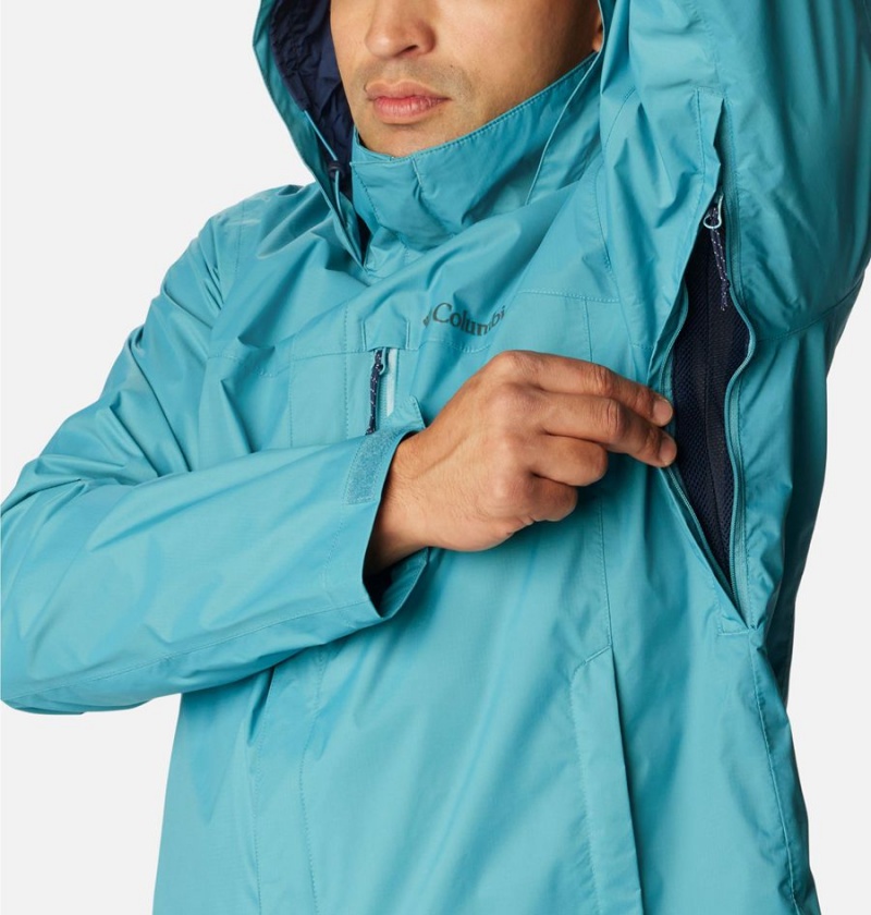 Blue Columbia Pouration Men's Rain Jacket | 94057AOEM