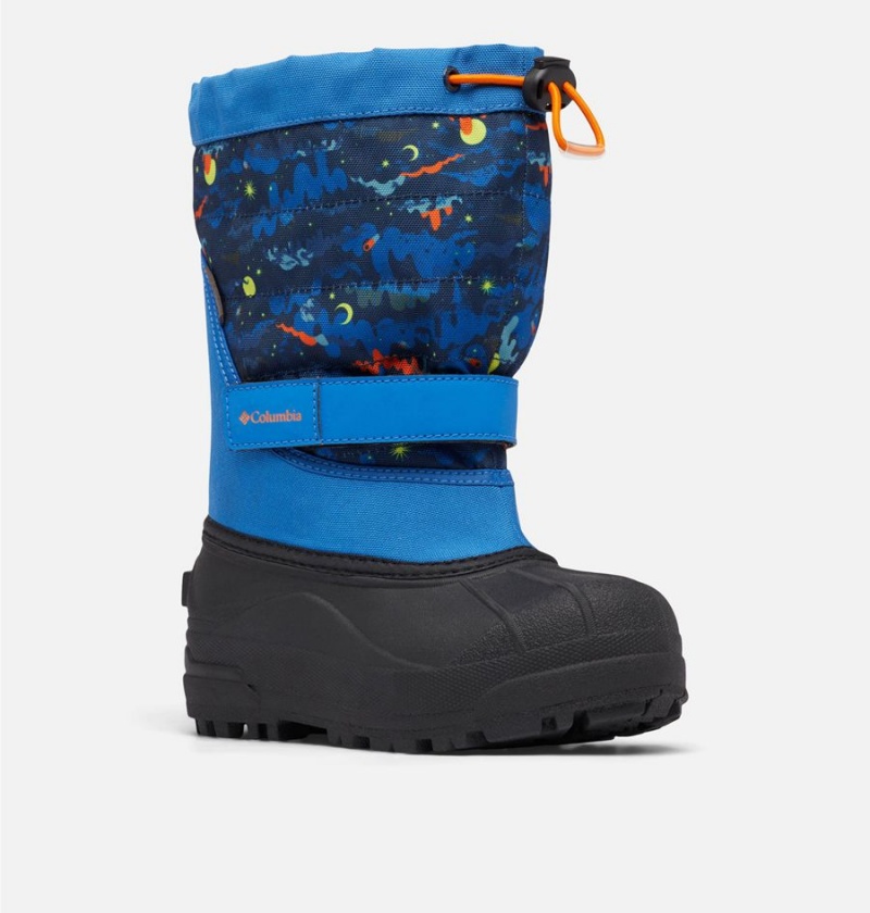 Blue Columbia Powderbug Plus II Print Snow Kids' Boots | 25708CSLE