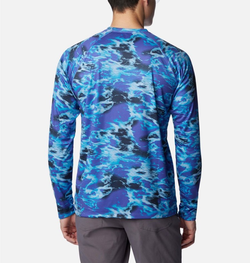 Blue Columbia Summerdry Printed Long Sleeve Men's T-Shirt | 34650CZPL