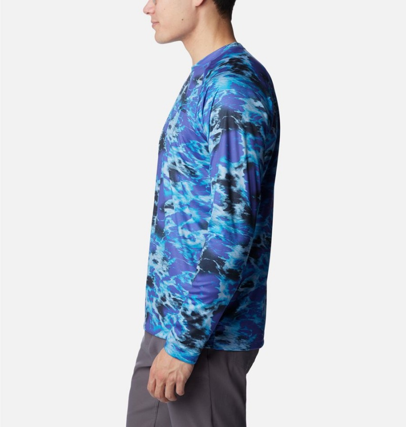 Blue Columbia Summerdry Printed Long Sleeve Men's T-Shirt | 34650CZPL