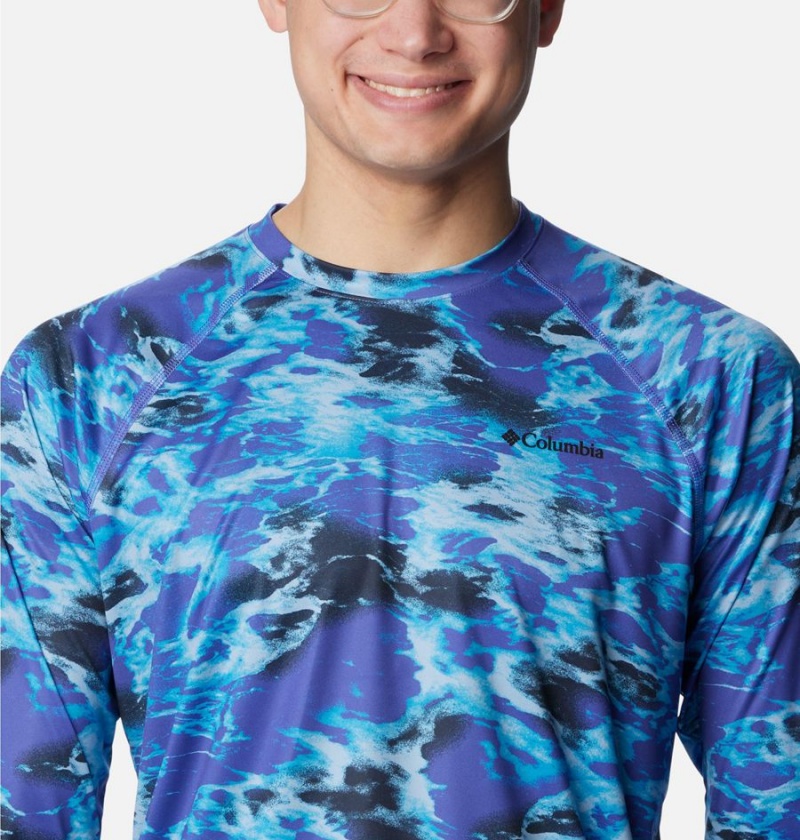 Blue Columbia Summerdry Printed Long Sleeve Men's T-Shirt | 34650CZPL