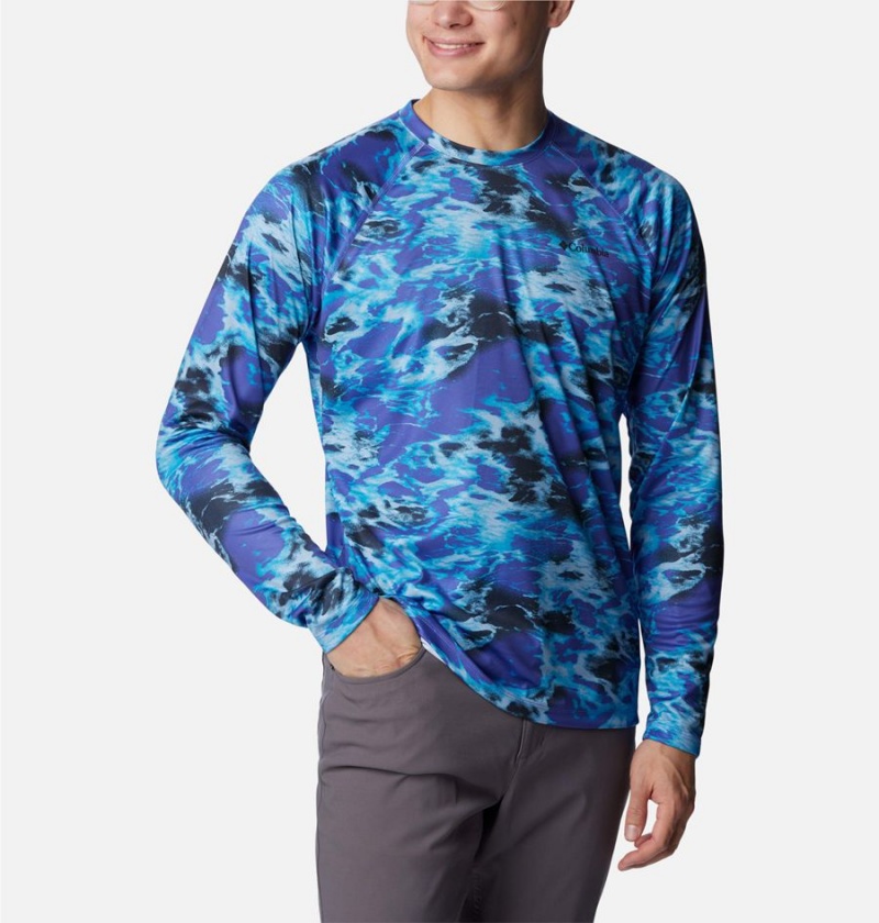 Blue Columbia Summerdry Printed Long Sleeve Men's T-Shirt | 34650CZPL