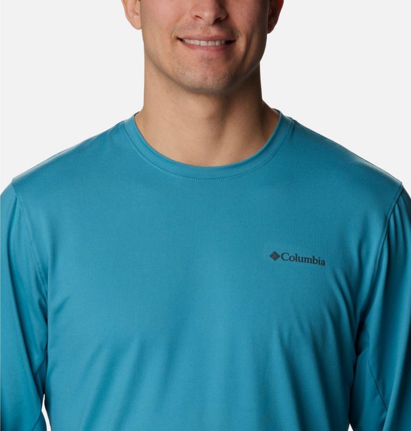 Blue Columbia Tech Trail Long Sleeve Crew II Men's T-Shirt | 70415THJU