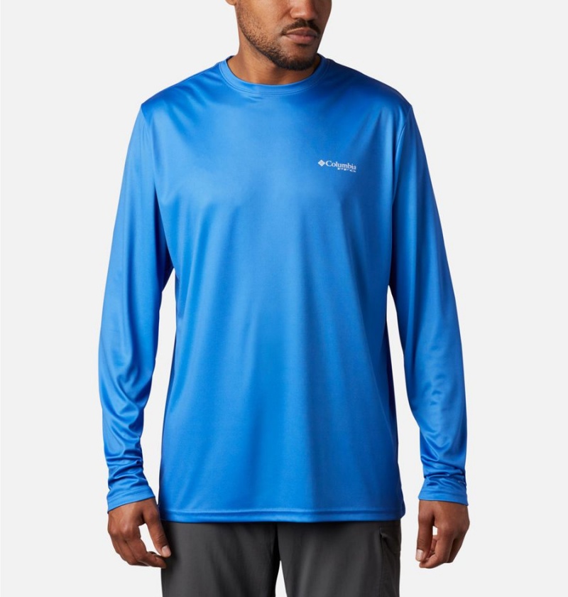 Blue Columbia Terminal Tackle PFG Fish Flag Long Sleeve Men's T-Shirt | 29035OHGN