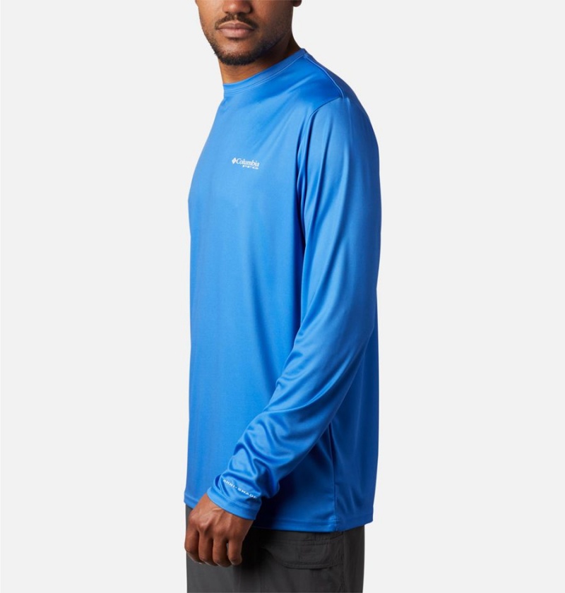 Blue Columbia Terminal Tackle PFG Fish Flag Long Sleeve Men's T-Shirt | 29035OHGN