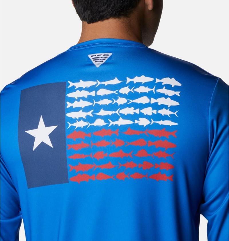 Blue Columbia Terminal Tackle PFG Fish Flag Long Sleeve Men's T-Shirt | 29105CWGL