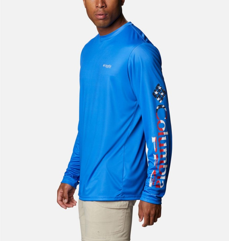 Blue Columbia Terminal Tackle PFG Logo Print Long Sleeve Men's T-Shirt | 34105RTBF