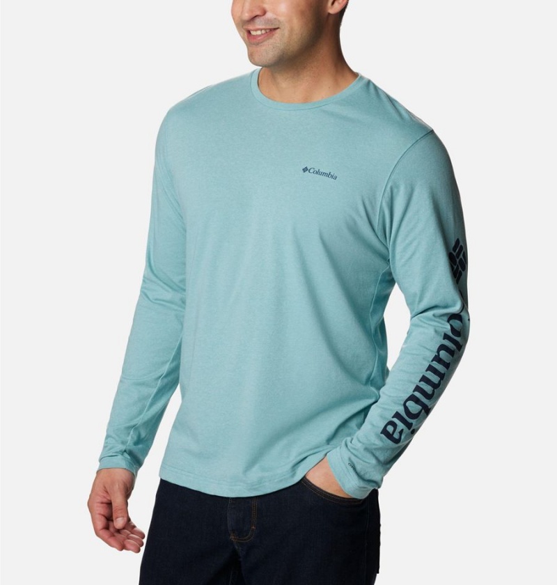 Blue Columbia Thistletown Hills Long Sleeve Logo Men's T-Shirt | 47685AYJL