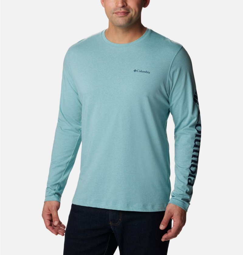 Blue Columbia Thistletown Hills Long Sleeve Logo Men\'s T-Shirt | 47685AYJL