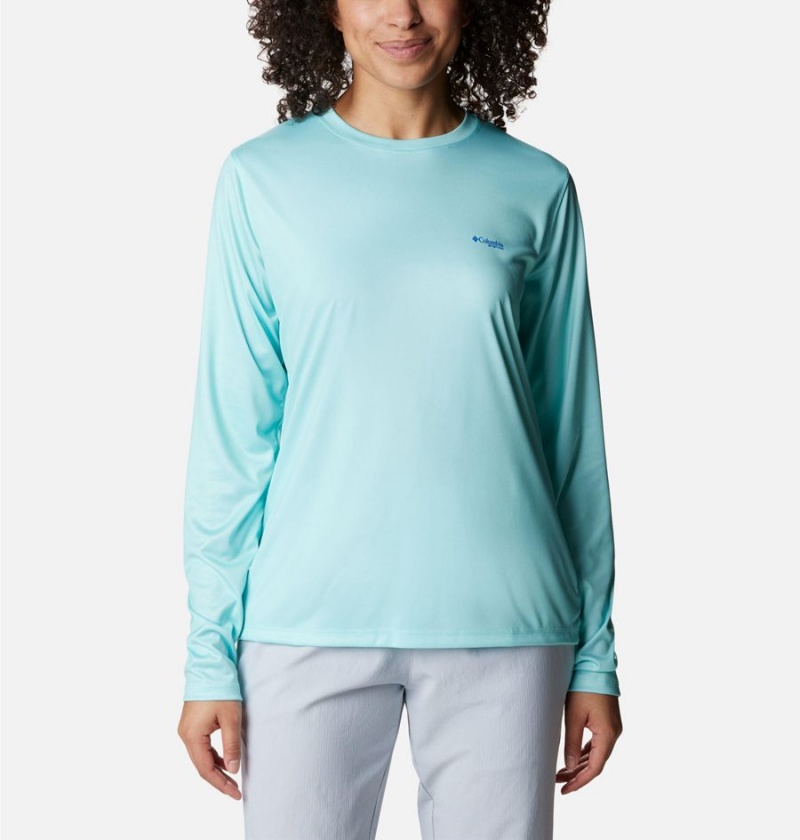 Blue Columbia Tidal PFG Fish Flag Long Sleeve Women's T-Shirt | 86095USZD