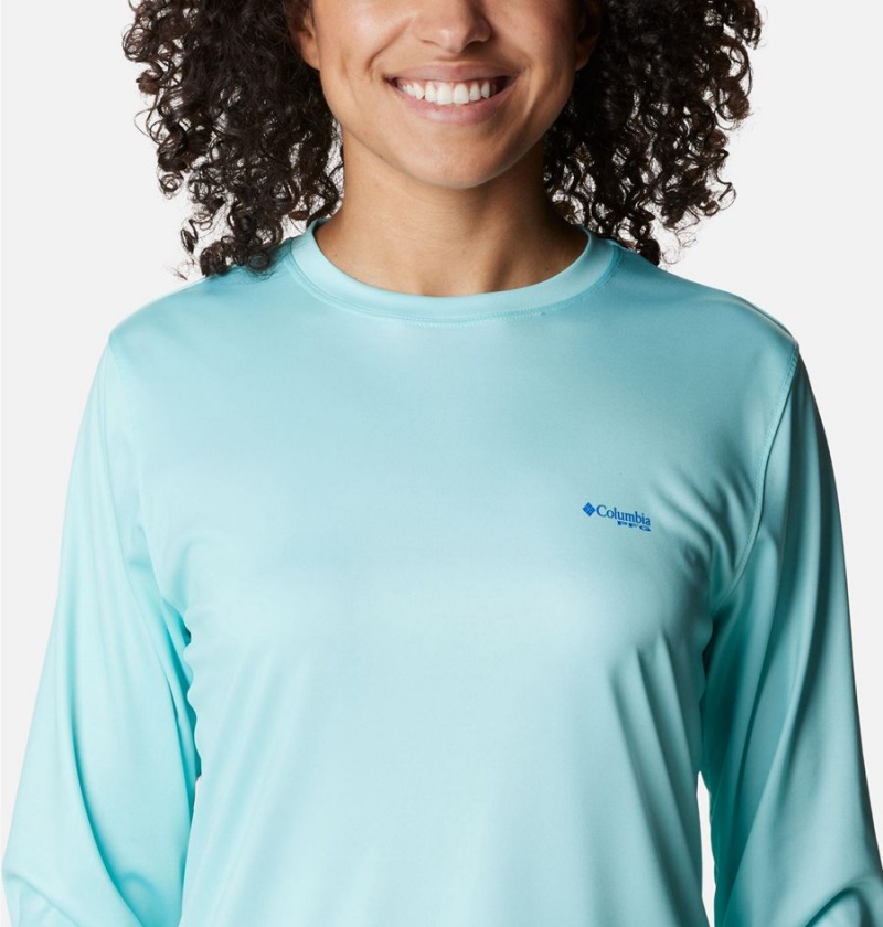 Blue Columbia Tidal PFG Fish Flag Long Sleeve Women's T-Shirt | 86095USZD