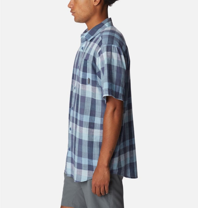 Blue Columbia Under Exposure Yarn-Dye Short Sleeve Men's Shirt | 80695QSBU