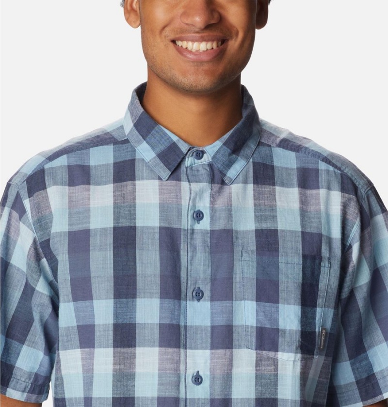 Blue Columbia Under Exposure Yarn-Dye Short Sleeve Men's Shirt | 80695QSBU