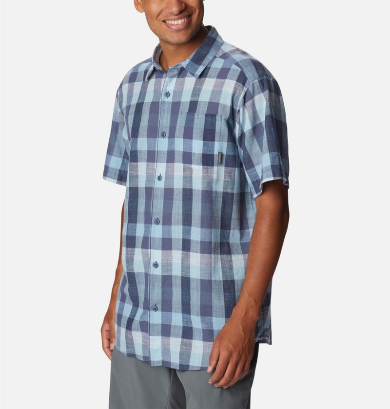 Blue Columbia Under Exposure Yarn-Dye Short Sleeve Men's Shirt | 80695QSBU