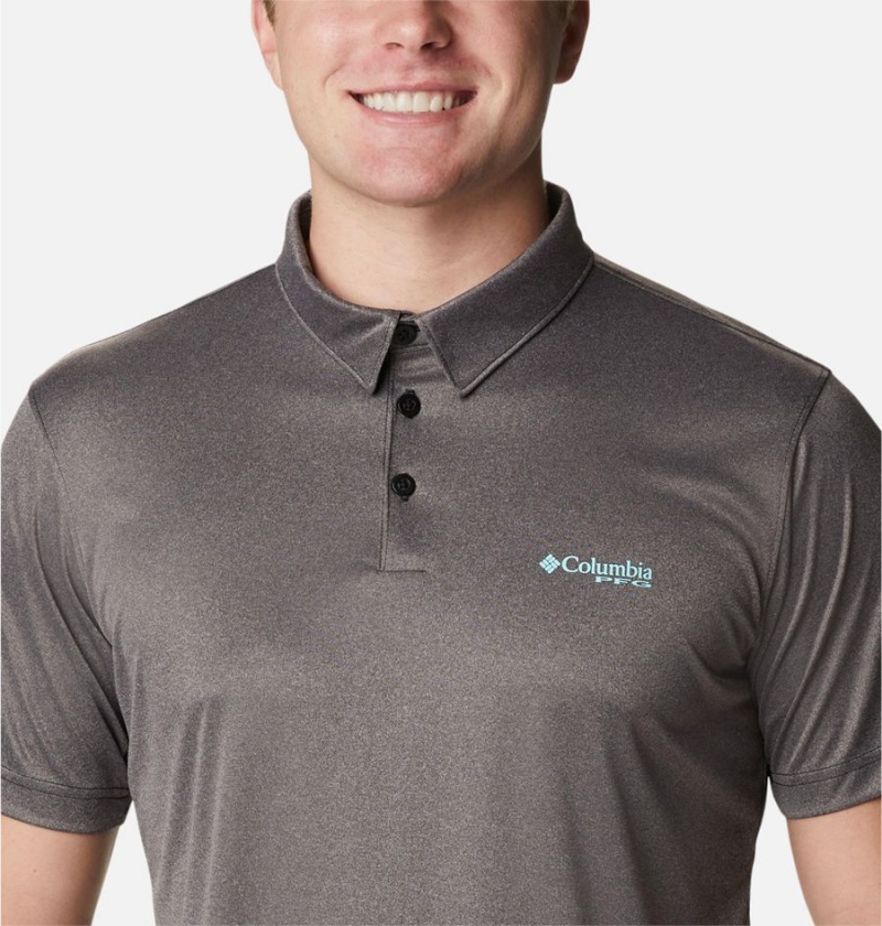 Brown Columbia PFG Terminal Tackle Heather Men's Polo Shirt | 54738AHLX