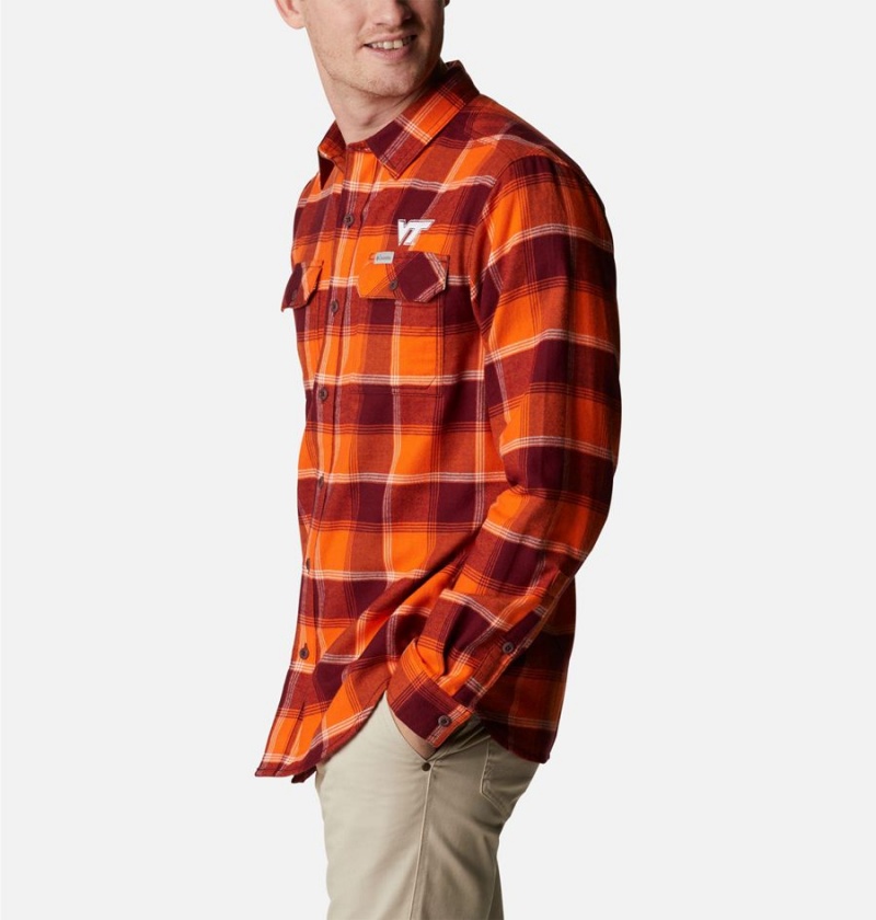 Burgundy Columbia Collegiate Flare Gun Flannel Long Sleeve - Virginia Tech Men's Shirt | 69058MNOE