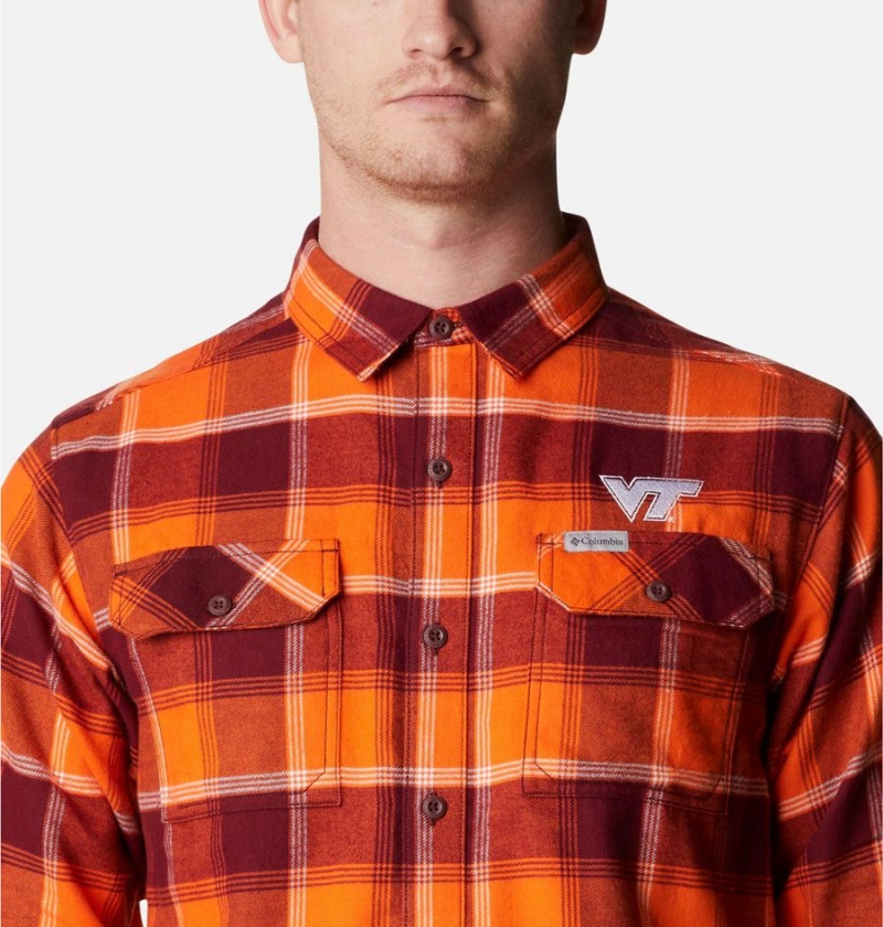 Burgundy Columbia Collegiate Flare Gun Flannel Long Sleeve - Virginia Tech Men's Shirt | 69058MNOE