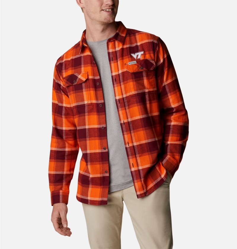 Burgundy Columbia Collegiate Flare Gun Flannel Long Sleeve - Virginia Tech Men's Shirt | 69058MNOE