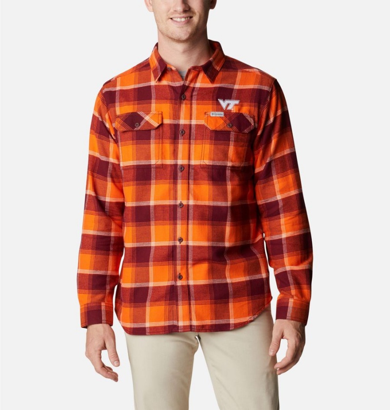 Burgundy Columbia Collegiate Flare Gun Flannel Long Sleeve - Virginia Tech Men\'s Shirt | 69058MNOE