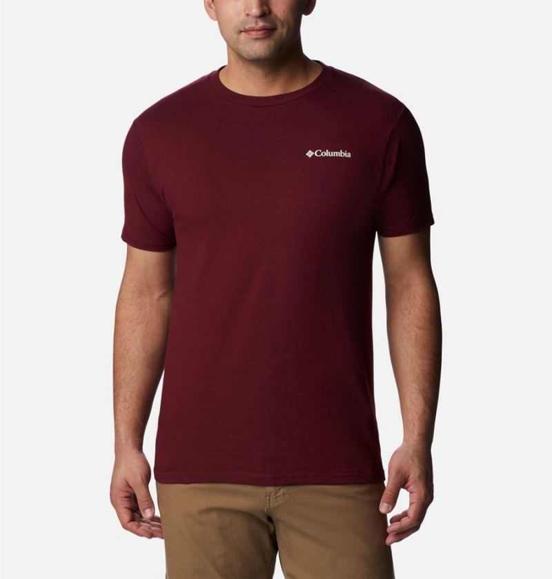 Burgundy Columbia Rusher Graphic Men's T-Shirt | 75436ZQXD