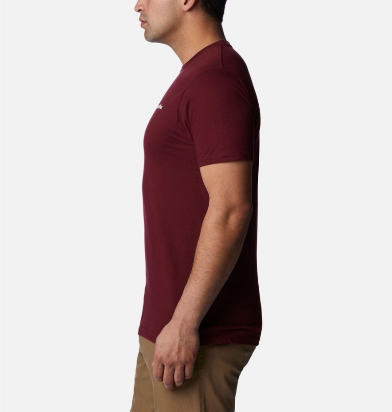 Burgundy Columbia Rusher Graphic Men's T-Shirt | 75436ZQXD