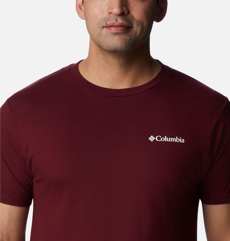 Burgundy Columbia Rusher Graphic Men's T-Shirt | 75436ZQXD