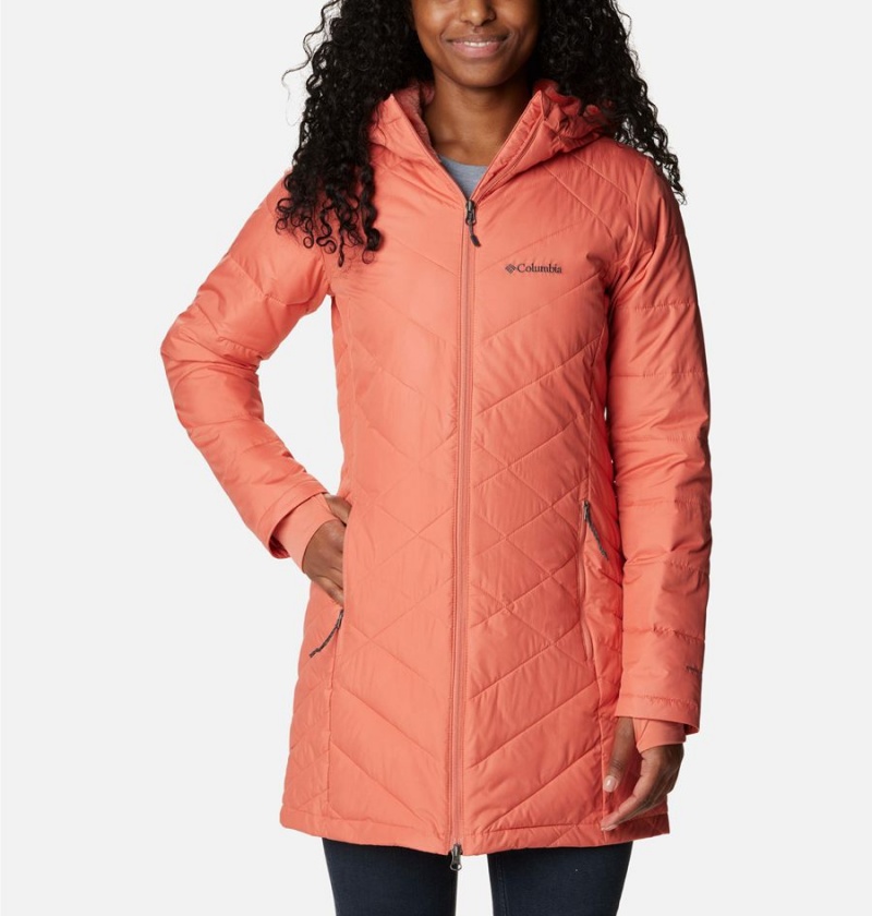 Coral Columbia Heavenly Long Hooded Women\'s Puffer Jacket | 67305GMXQ