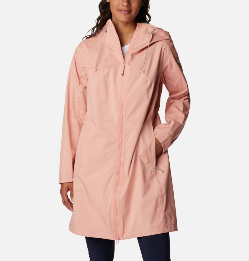 Coral Columbia Weekend Adventure Long Shell Women\'s Rain Jacket | 39847CKWL