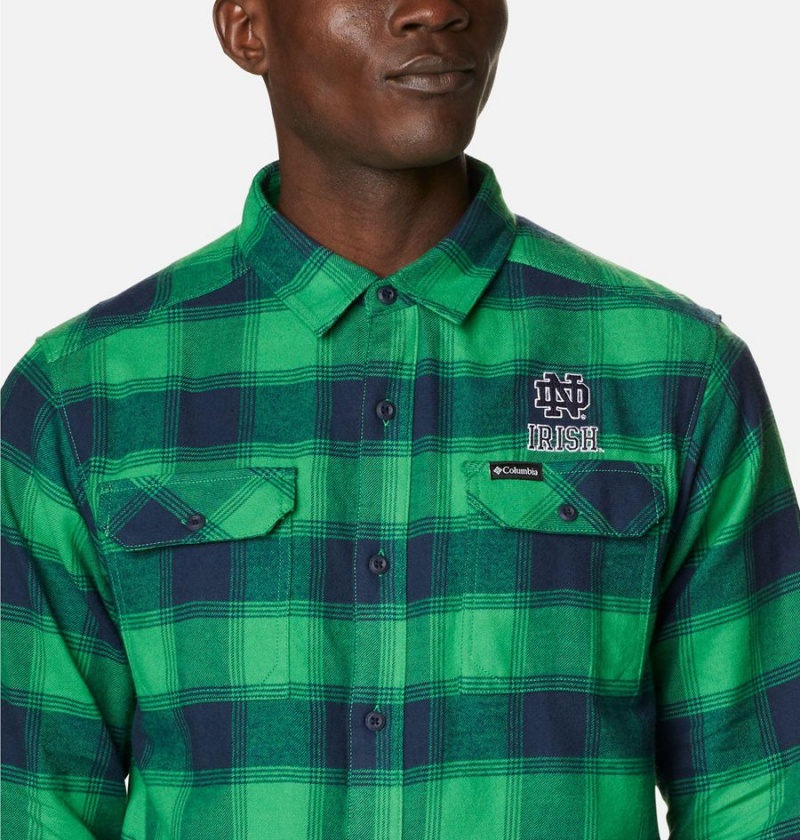 Green Columbia Collegiate Flare Gun Flannel Long Sleeve - Notre Dame Men's Shirt | 27814BSZL