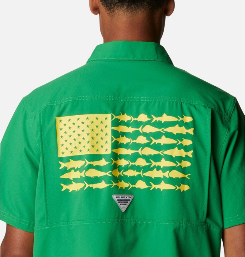 Green Columbia Collegiate PFG Slack Tide Camp - Oregon Men's Shirt | 49213CXHI