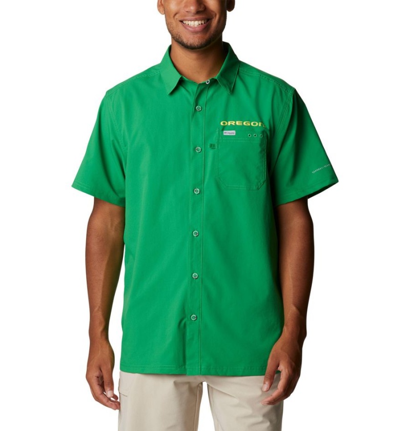 Green Columbia Collegiate PFG Slack Tide Camp - Oregon Men\'s Shirt | 49213CXHI