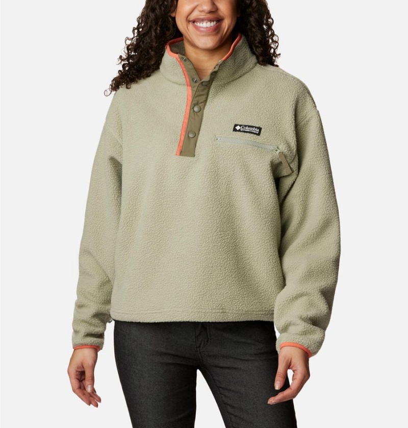 Green Columbia Helvetia Cropped Half Snap Fleece Women\'s Pullover | 48192SLFO