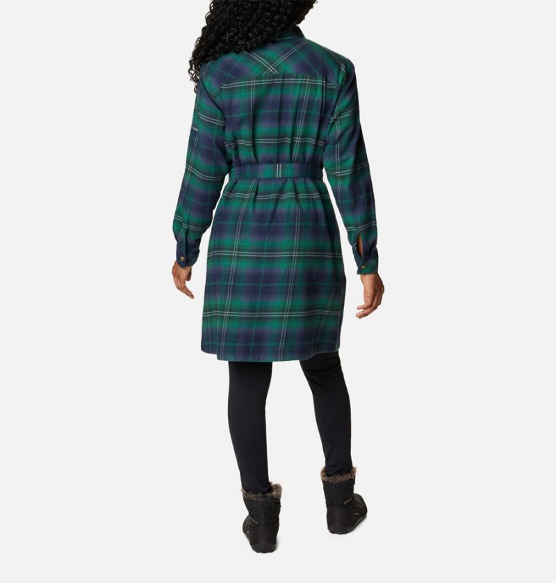 Green Columbia Holly Hideaway Flannel Women's Dress | 42365QYJK