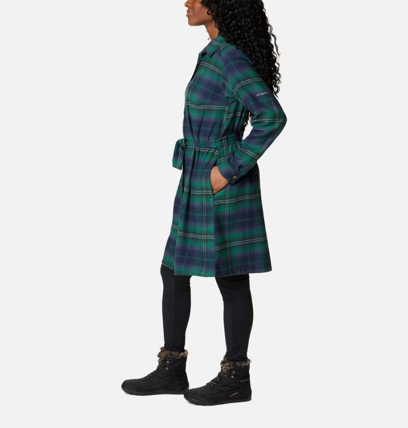 Green Columbia Holly Hideaway Flannel Women's Dress | 42365QYJK