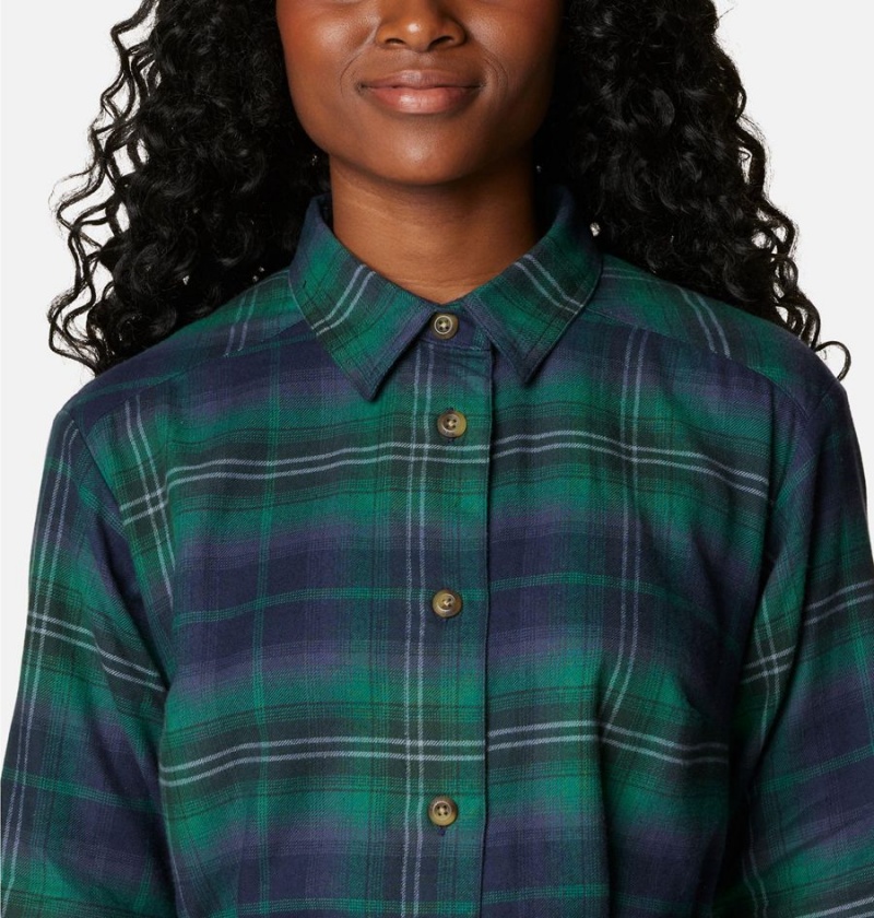 Green Columbia Holly Hideaway Flannel Women's Dress | 42365QYJK