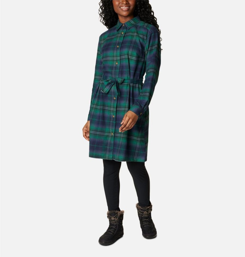 Green Columbia Holly Hideaway Flannel Women's Dress | 42365QYJK