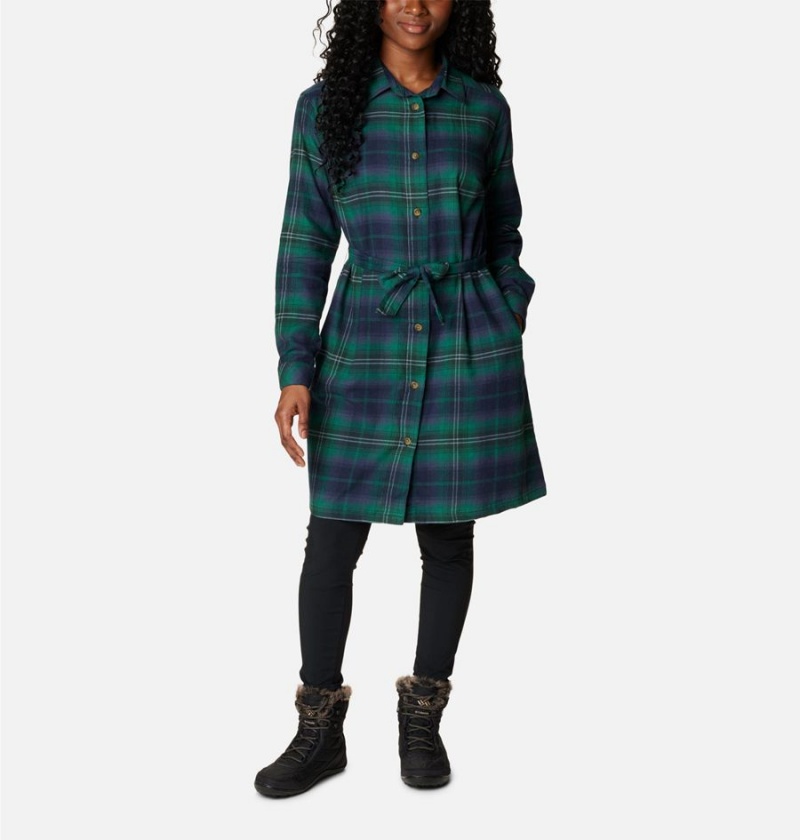 Green Columbia Holly Hideaway Flannel Women\'s Dress | 42365QYJK