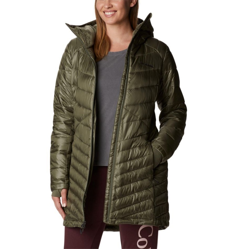 Green Columbia Joy Peak Mid Insulated Hooded Women's Puffer Jacket | 86402CRYP