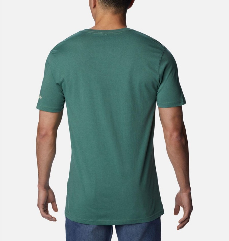 Green Columbia NP Yellowstone Graphic Men's T-Shirt | 08724AZUY